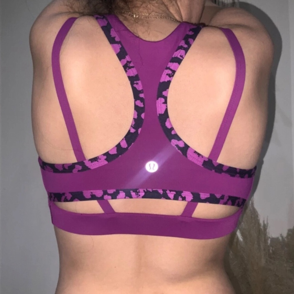 Lululemon Athletica Purple Pink Sports Bra with Leopard Print - Picture 2 of 6